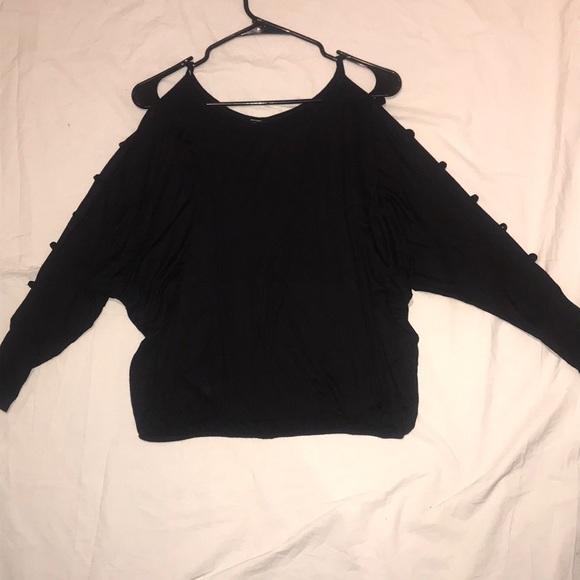 Tops - Blk stretch rayon jersey blouson open sleeve top Tops - Blk stretch rayon jersey blouson open sleeve top